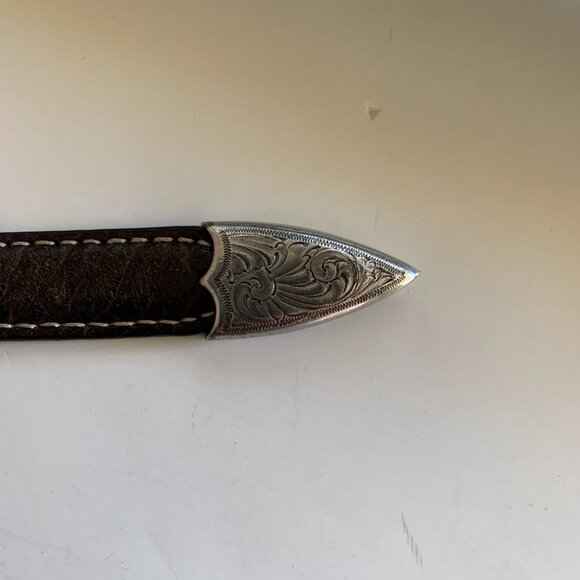 Collectable AMERICAN BISON Brown Leather Belt 5 Conchos 1.5” Wide 42” - Picture 5 of 11